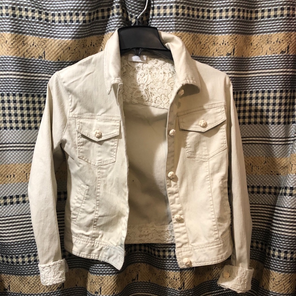 Elsy Girl beige jean jacket with lace detailing